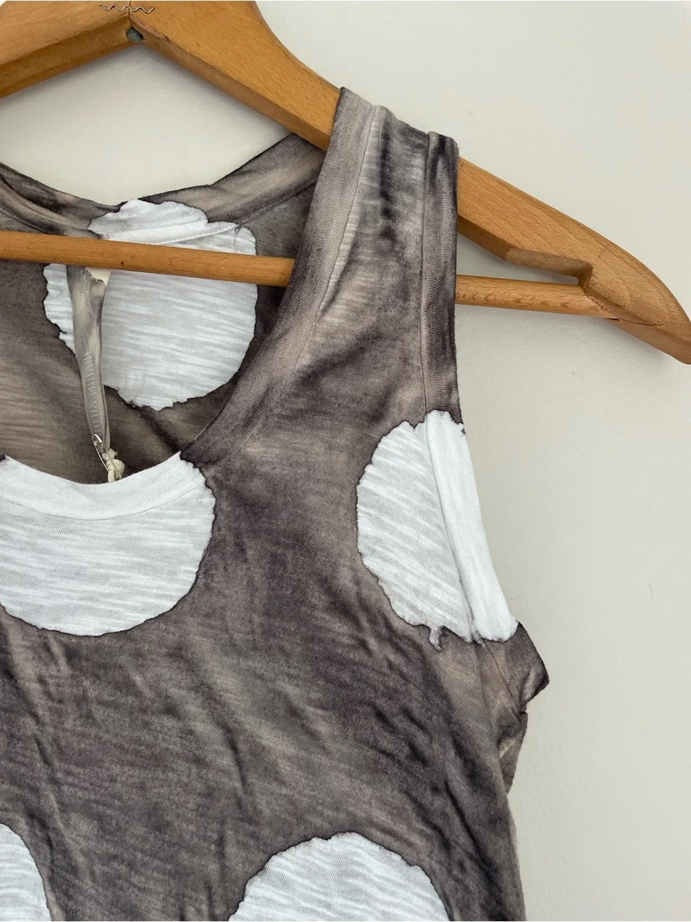 NWT Gilda Midani Cotton Polka Dot Tank Top Size XS Grey Tie Dye Distressed